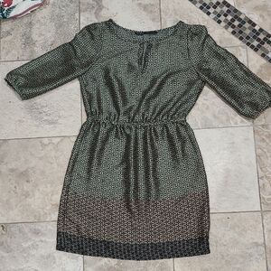 Zara Black and Green 3/4 Sleeve Dress